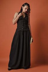 CINCHED WAIST SLEEVELESS TOP - BLACK